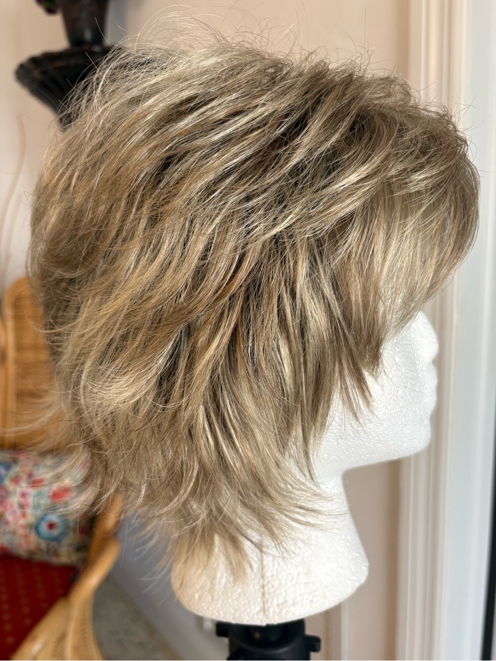 NORIKO BLONDE Rooted Edgy Pixie Wig! Looks like Noriko Drew in Mocha H. Excellen